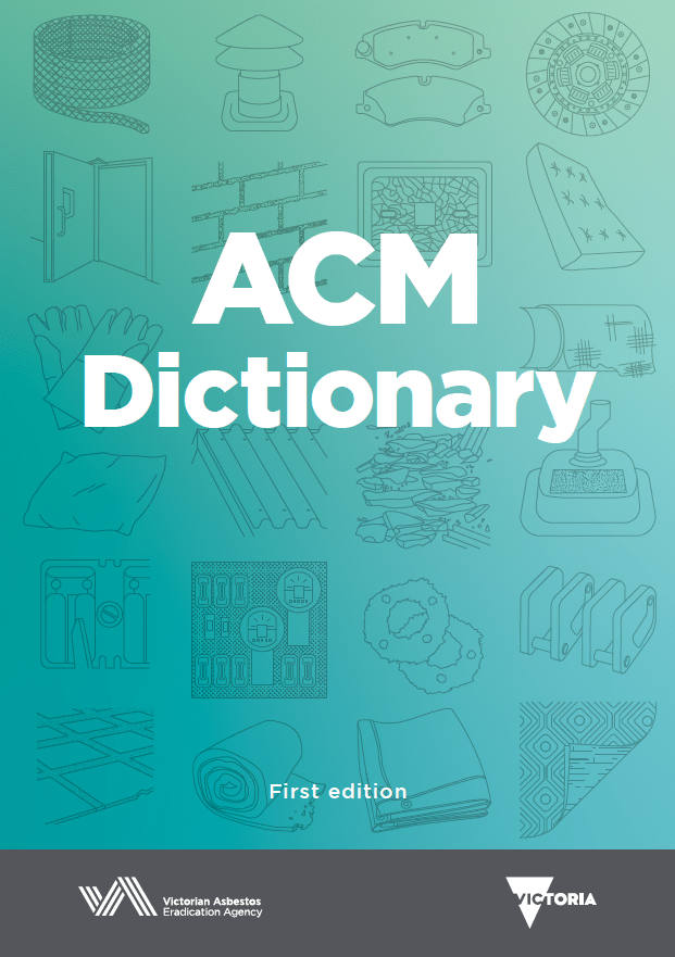 ACM Dictionary cover, featuring illustrations of asbestos products