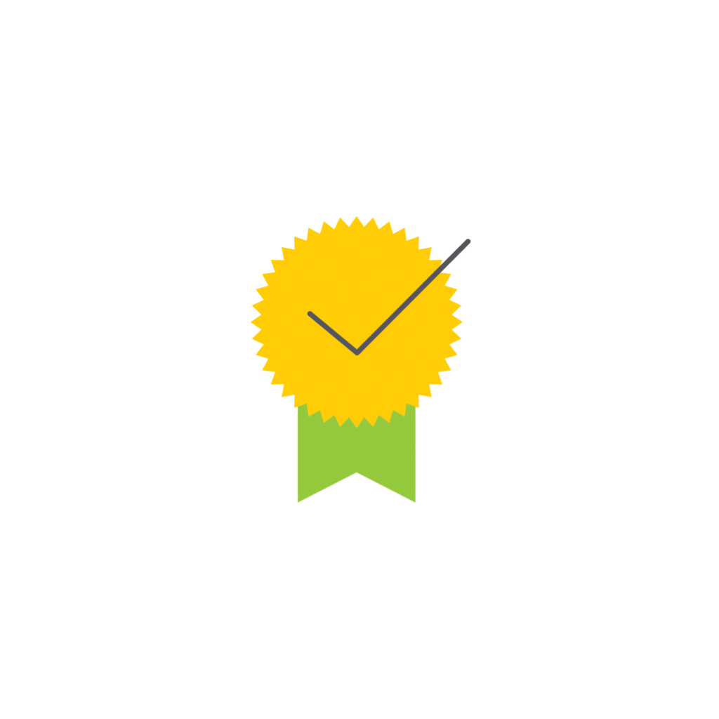 Icon featuring a gold medal with a tick to represent best practice